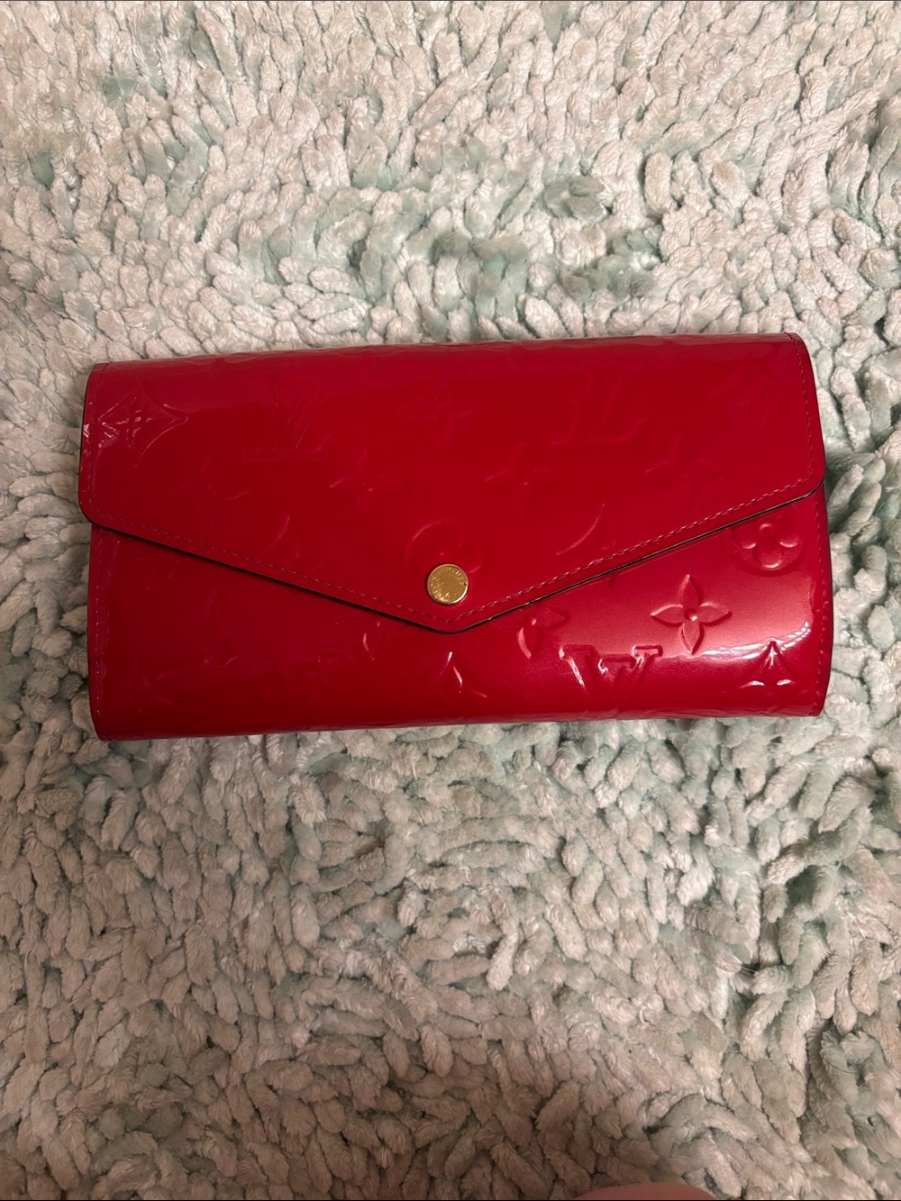 Louis Vuitton Red Patent Envelope Wallet - Designer Embossed Monogram